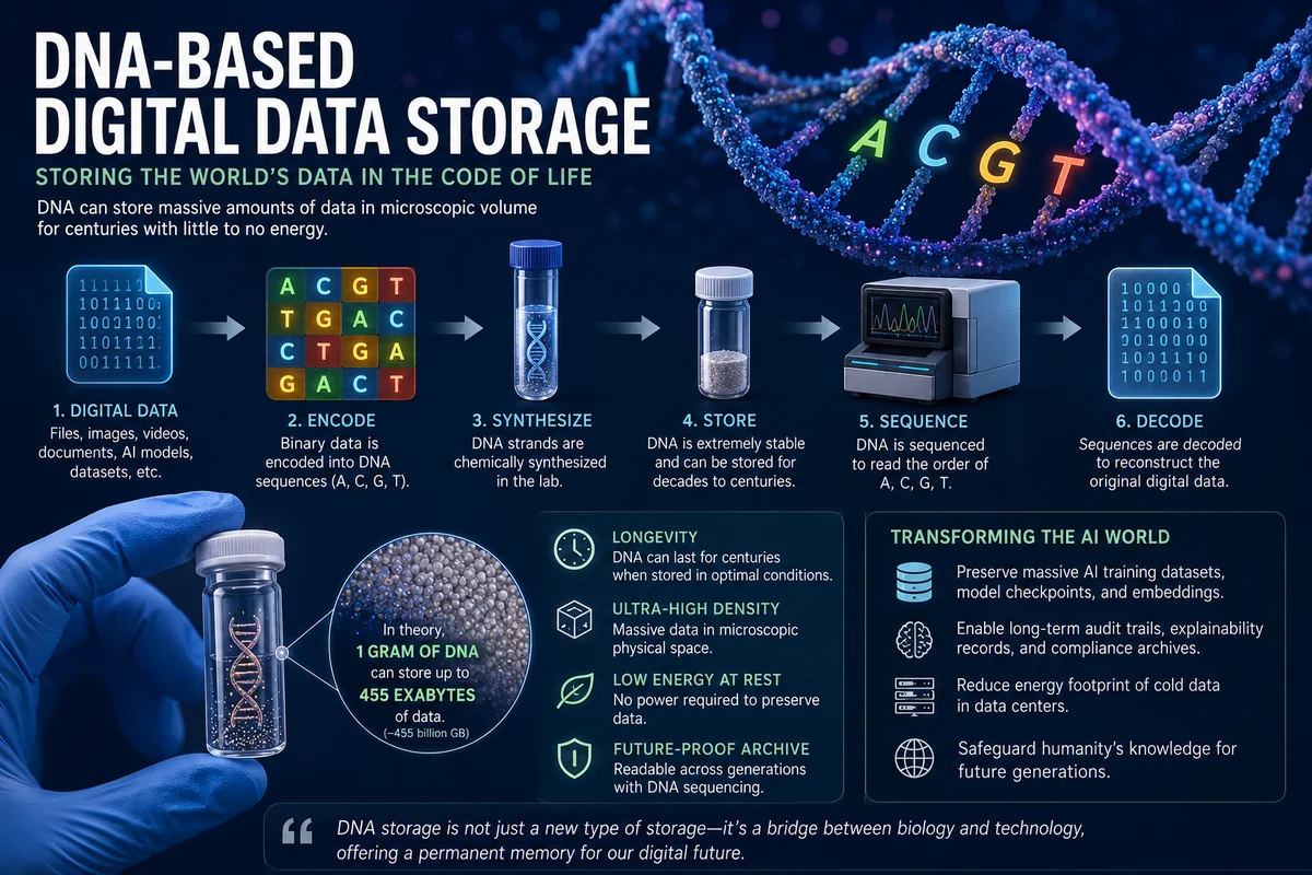 DNA double helix representing digital data storage